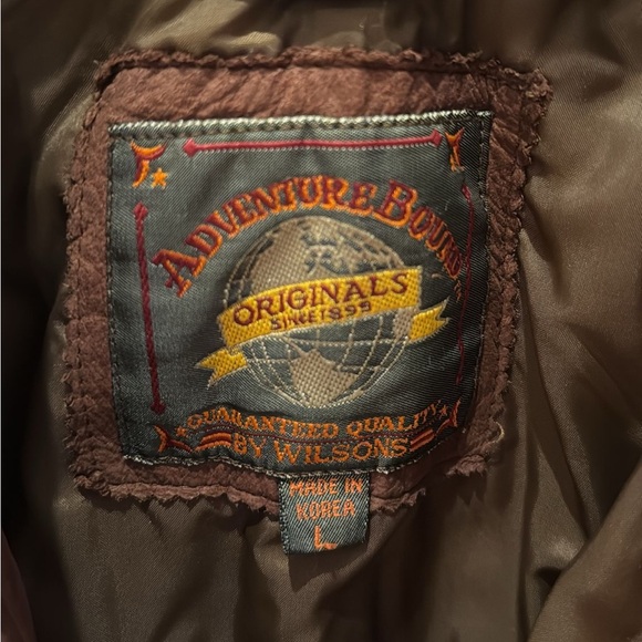 Vintage 90s Wilson’s Leather Adventure Bound Aviator Bomber Jacket Brown - Picture 2 of 2